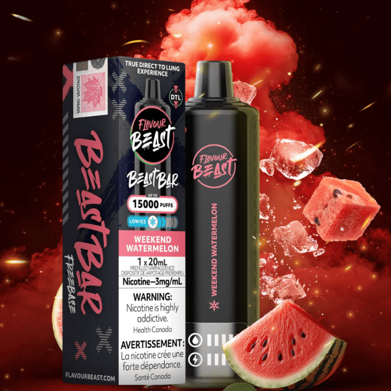 Flavour Beast Beast Bar 15k Disposable Vape-Weekend Watermelon 3mg / 15000 Puffs Vapexcape Vape and Bong Shop Regina Saskatchewan