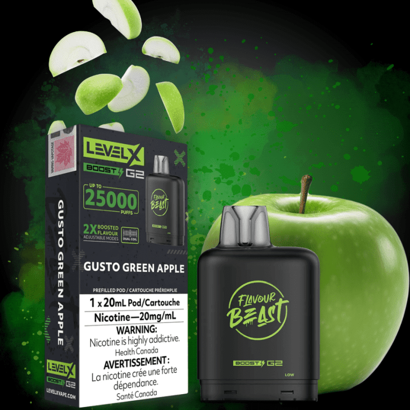 flavour beast level x boost g2 pod gusto green apple 25000 puffs 20mg vapexcape vape and bong shop regina saskatchewan 32597471756351