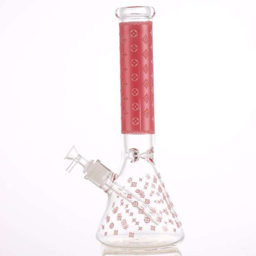 LV Pattern 7mm Beaker Bong-Glow In The Dark-14.5" 7mm / Red Vapexcape Vape and Bong Shop Regina Saskatchewan