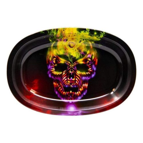 Small Oval Rolling Tray- Assorted Designs Skull Fire Vapexcape Vape and Bong Shop Regina Saskatchewan