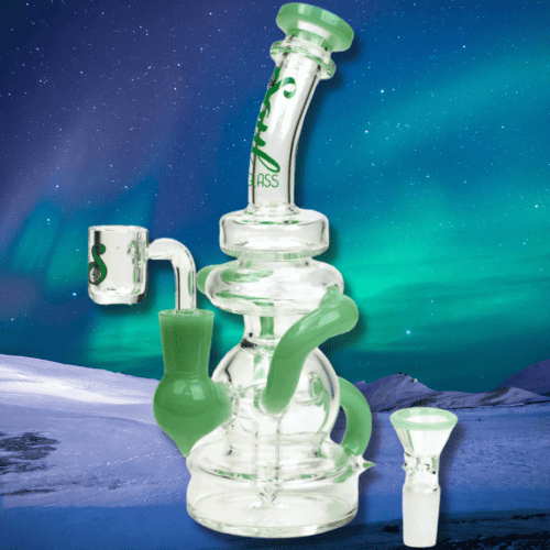 Soul Glass 2-in-1 Bent Neck Recycler 8" Green Vapexcape Vape and Bong Shop Regina Saskatchewan