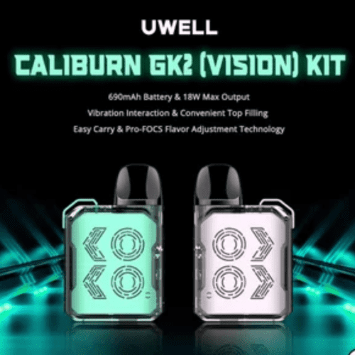 Uwell Caliburn GK2 Vision Limpid Series Pod Kit Limpid Cyan Vapexcape Vape and Bong Shop Regina Saskatchewan